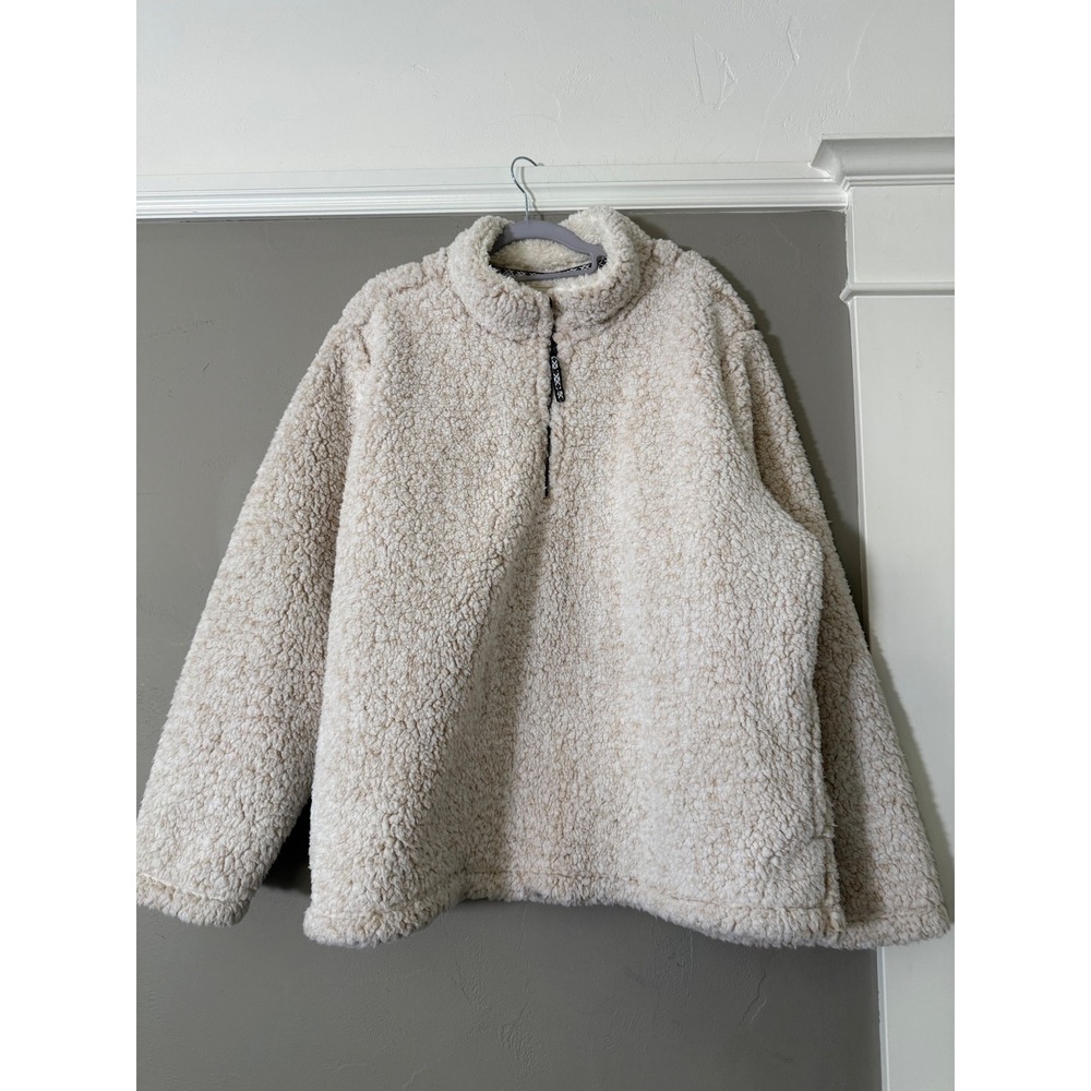 Time and Tru Women Cream Faux Shearling Quarter Zip Fleece Pullover 2X 20W-22W